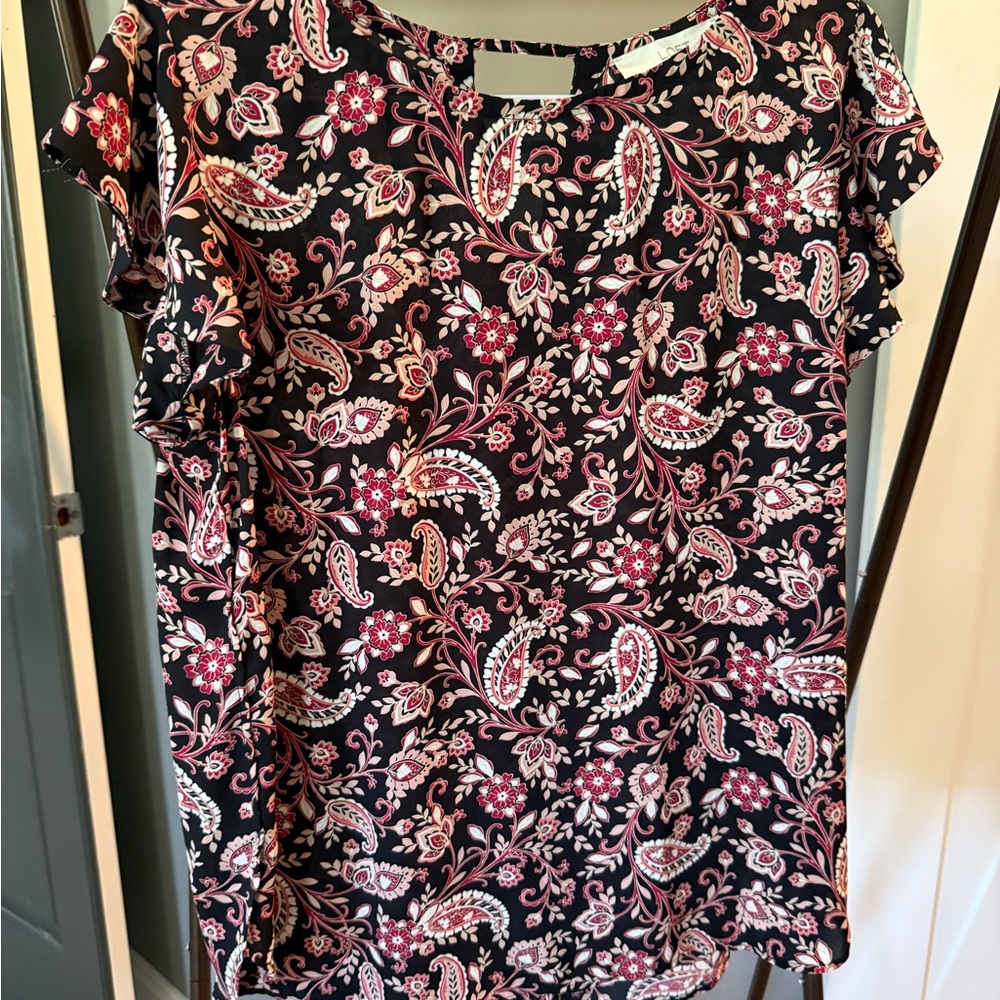 LOFT Black and Pink Paisley Blouse